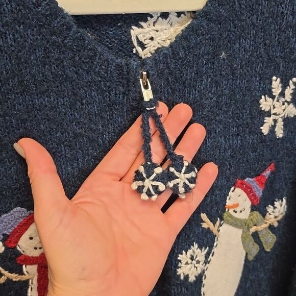 Croft & Barrow | Silk and Wool Christmas Snowman Sweater Cardigan - Picture 7 of 8